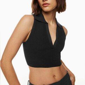 NWOT Aritzia Babaton Sculpt Knit Polo Top Black